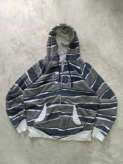 Hoodie DC Reversible Rayado Gris Afelpado Talla L