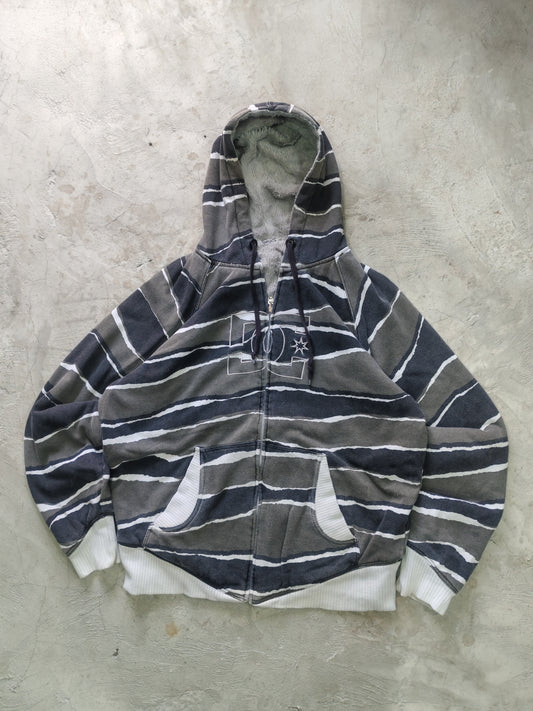 Hoodie DC Reversible Rayado Gris Afelpado Talla L