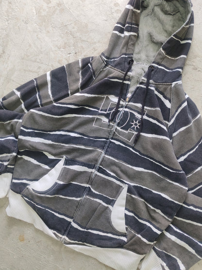 Hoodie DC Reversible Rayado Gris Afelpado Talla L