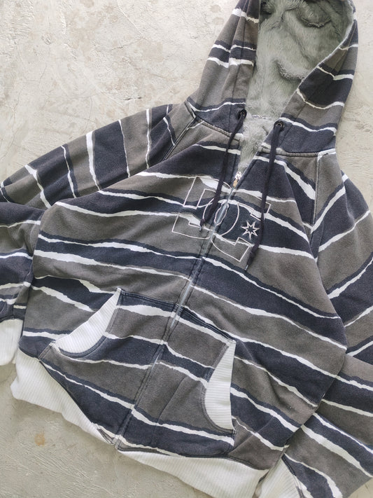 Hoodie DC Reversible Rayado Gris Afelpado Talla L