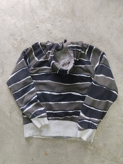 Hoodie DC Reversible Rayado Gris Afelpado Talla L