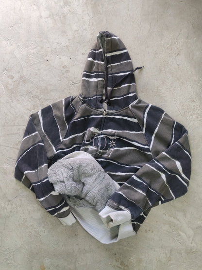Hoodie DC Reversible Rayado Gris Afelpado Talla L