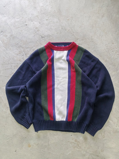 Suéter Tommy Hilfiger Navy Franjas Multicolor Talla L Oversize