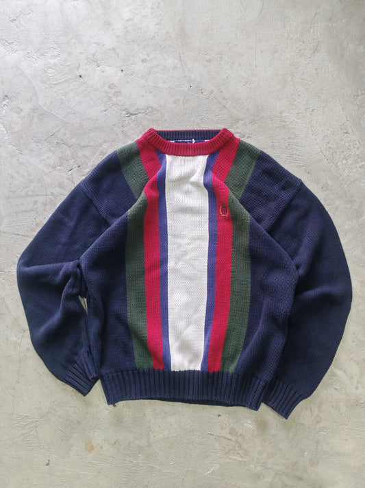 Suéter Tommy Hilfiger Navy Franjas Multicolor Talla L Oversize