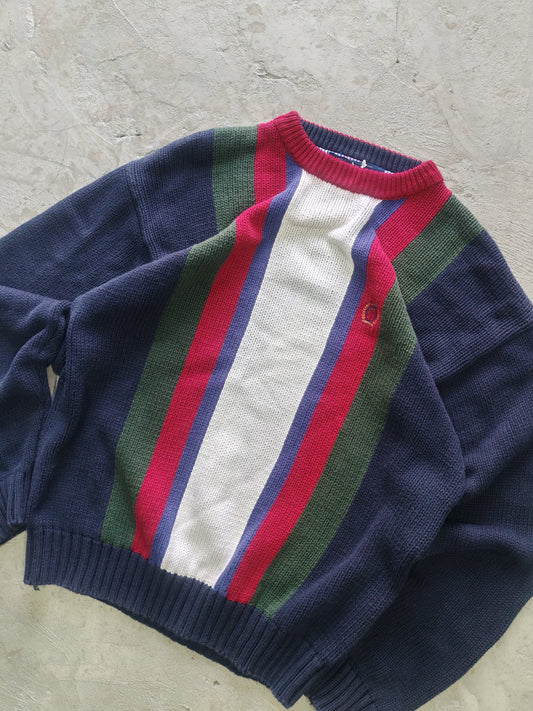 Suéter Tommy Hilfiger Navy Franjas Multicolor Talla L Oversize