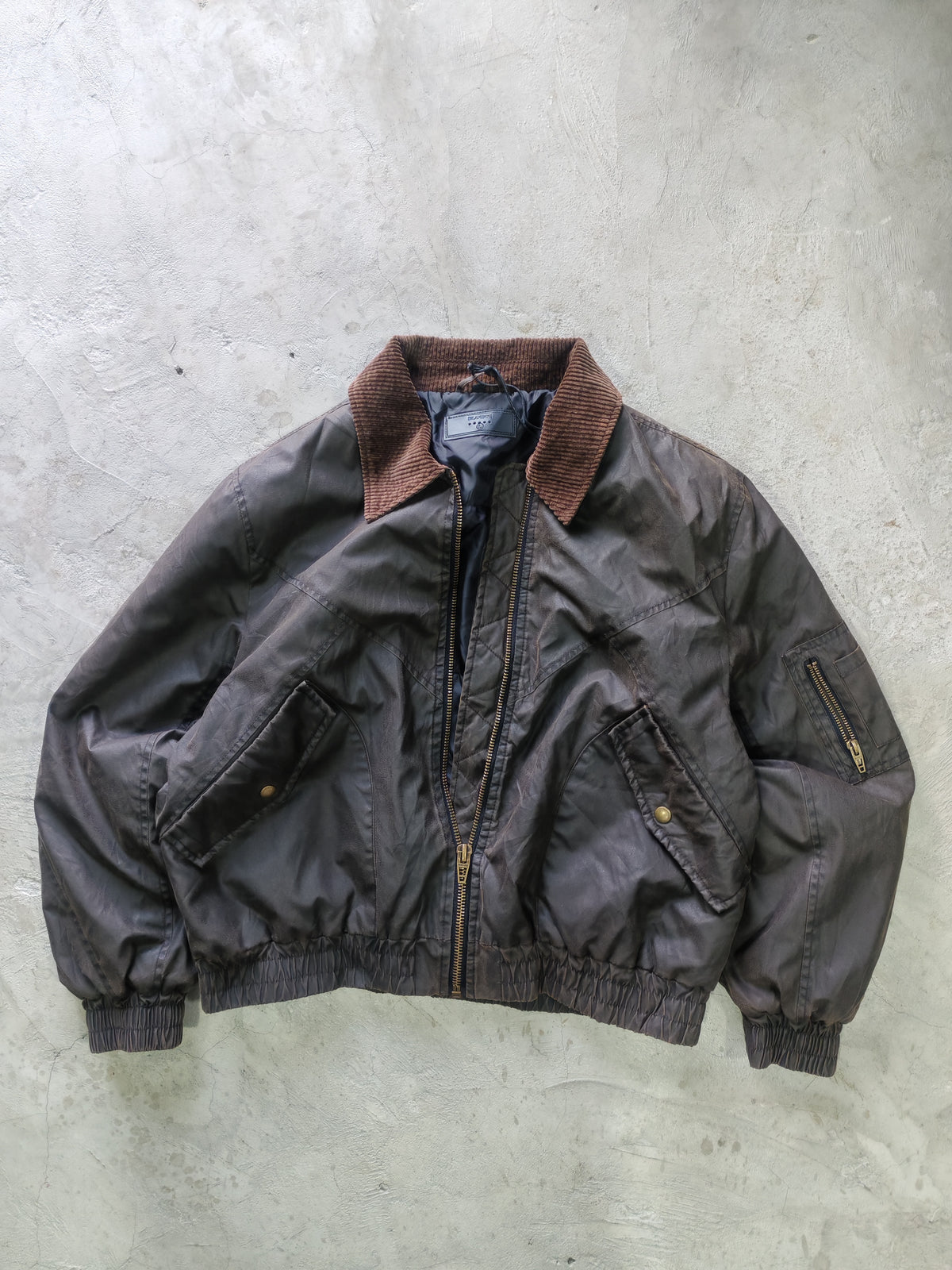 Chaqueta Sin Marca Identificada Oscura Bomber Cuello Pana Café Talla M