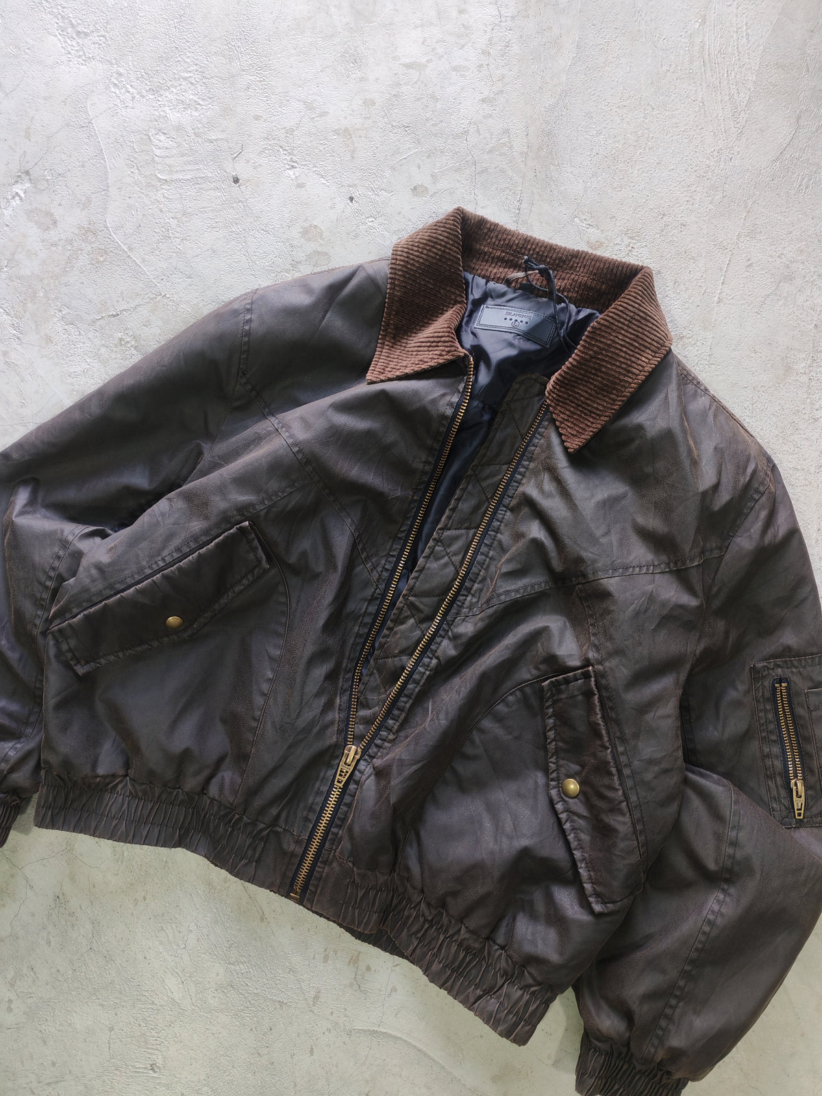 Chaqueta Sin Marca Identificada Oscura Bomber Cuello Pana Café Talla M