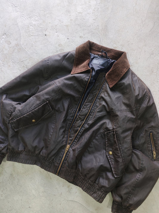 Chaqueta Sin Marca Identificada Oscura Bomber Cuello Pana Café Talla M
