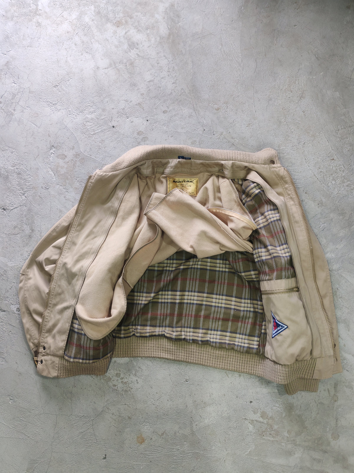 Chaqueta Mighty-Mac Beige Bomber Forro a Cuadros Talla L