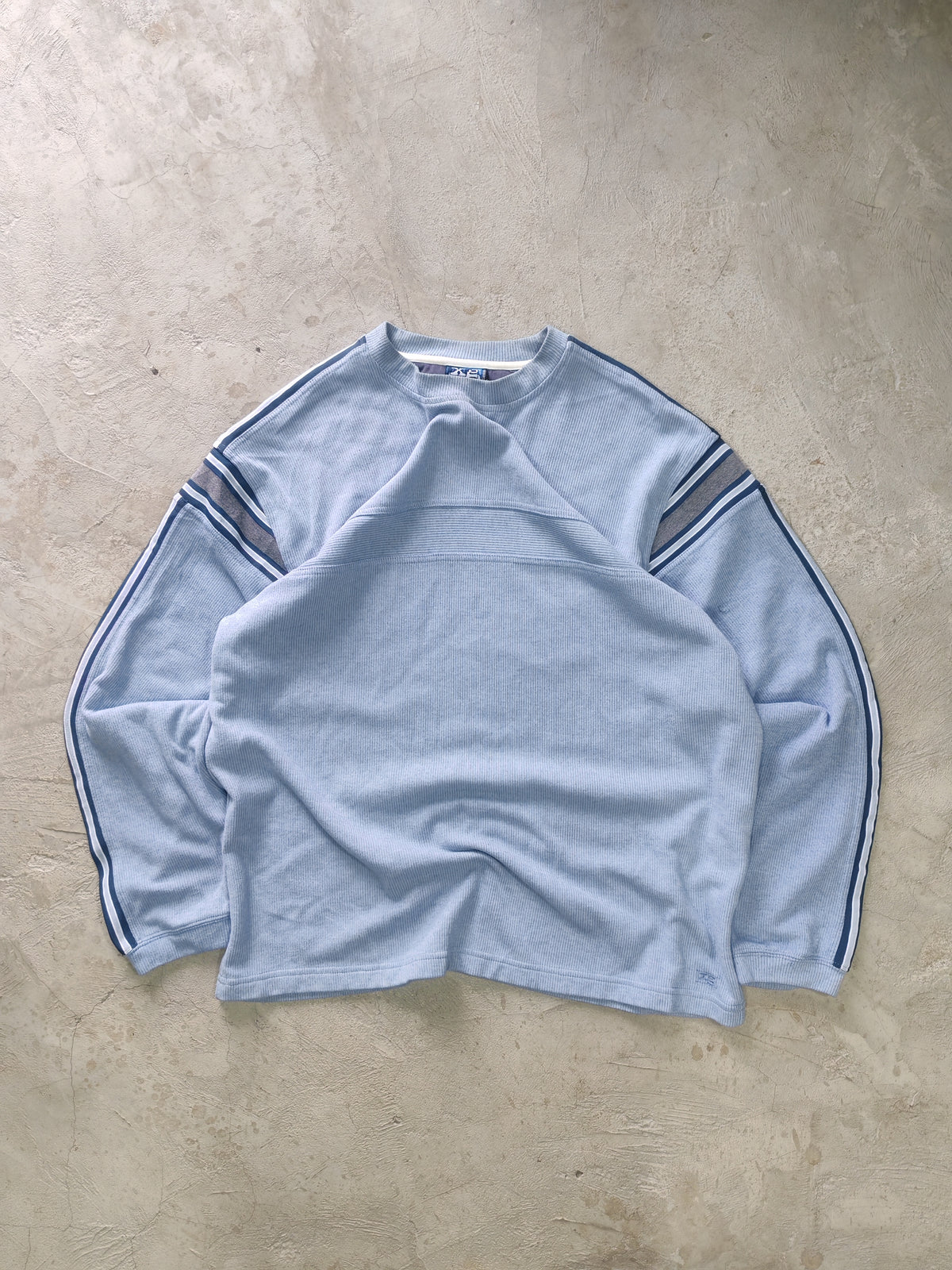 Suéter Extreme Quality Azul Grisáceo Acanalado Franjas Talla L