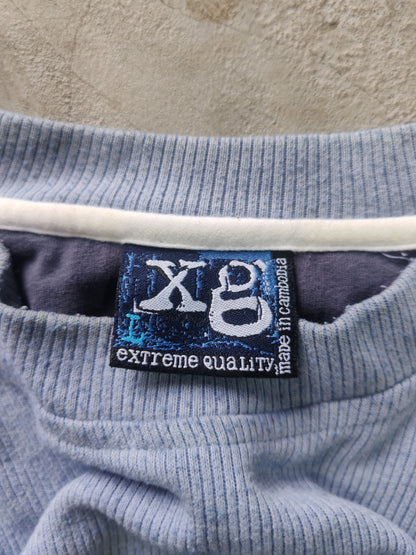 Suéter Extreme Quality Azul Grisáceo Acanalado Franjas Talla L