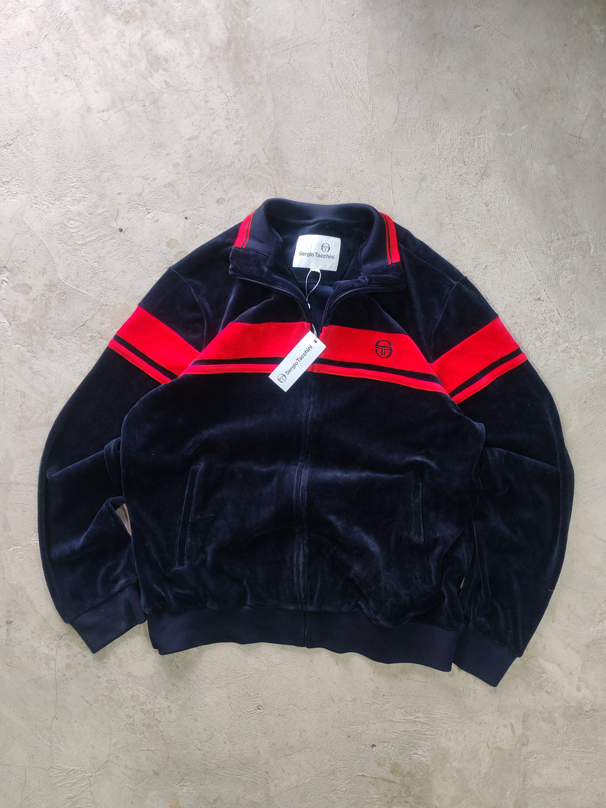Chaqueta Sergio Tacchini Navy Roja Full-Zip Tipo Velour Talla XL