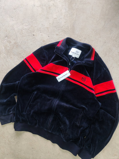 Chaqueta Sergio Tacchini Navy Roja Full-Zip Tipo Velour Talla XL