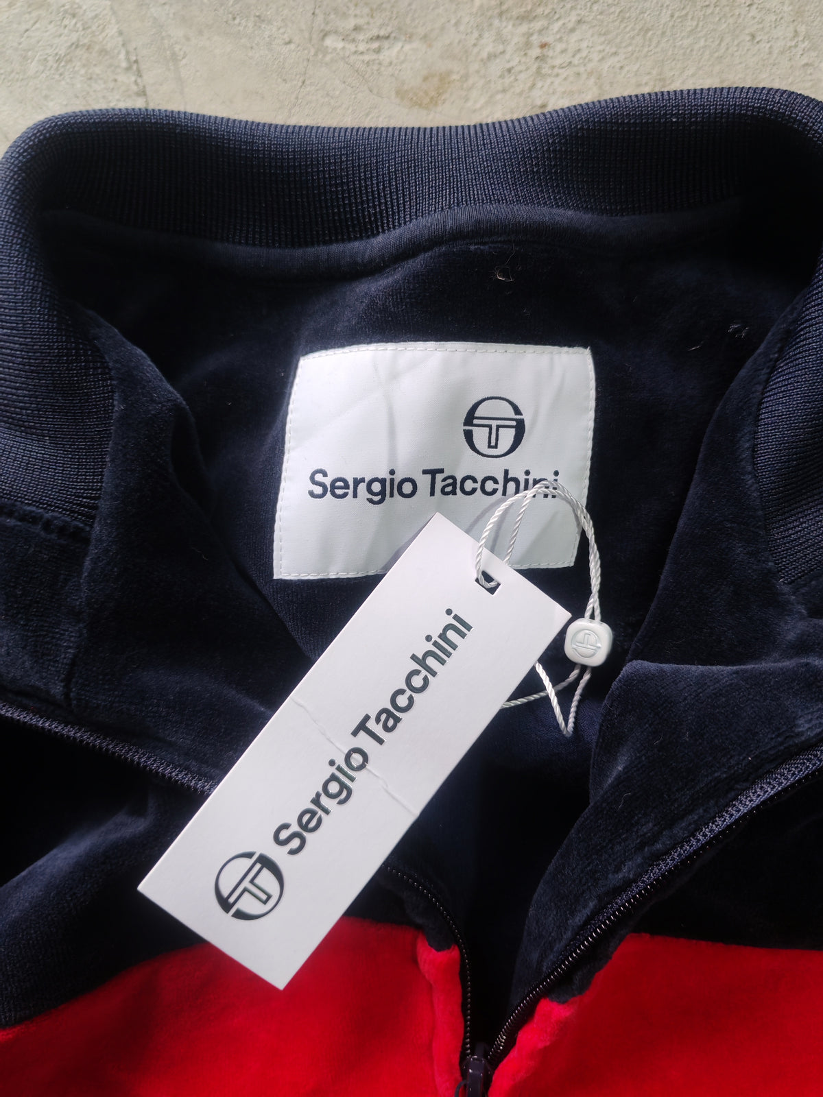 Chaqueta Sergio Tacchini Navy Roja Full-Zip Tipo Velour Talla XL